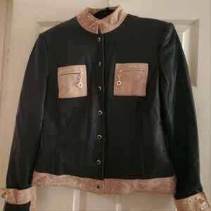 St  John black & tan leather jacket 6